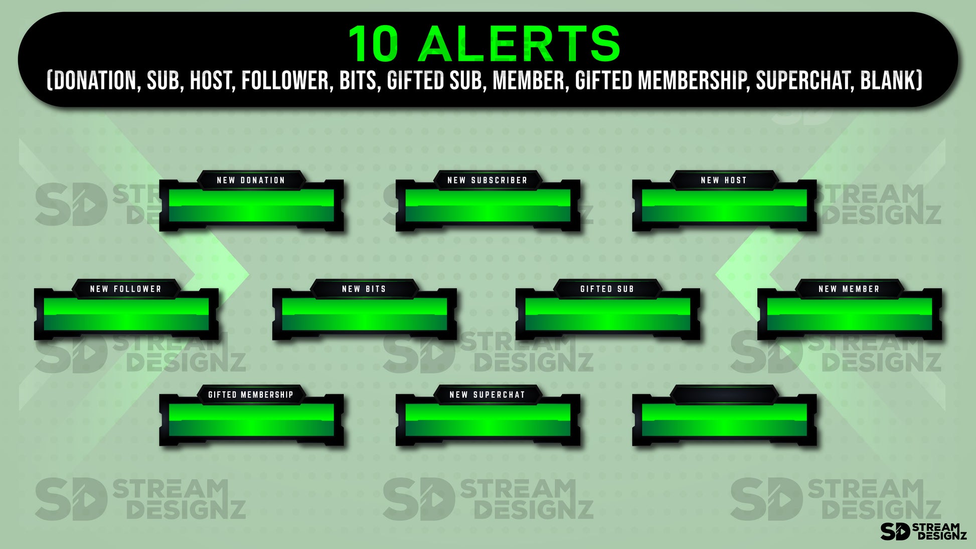 animated stream overlay package green arrow alerts stream designz