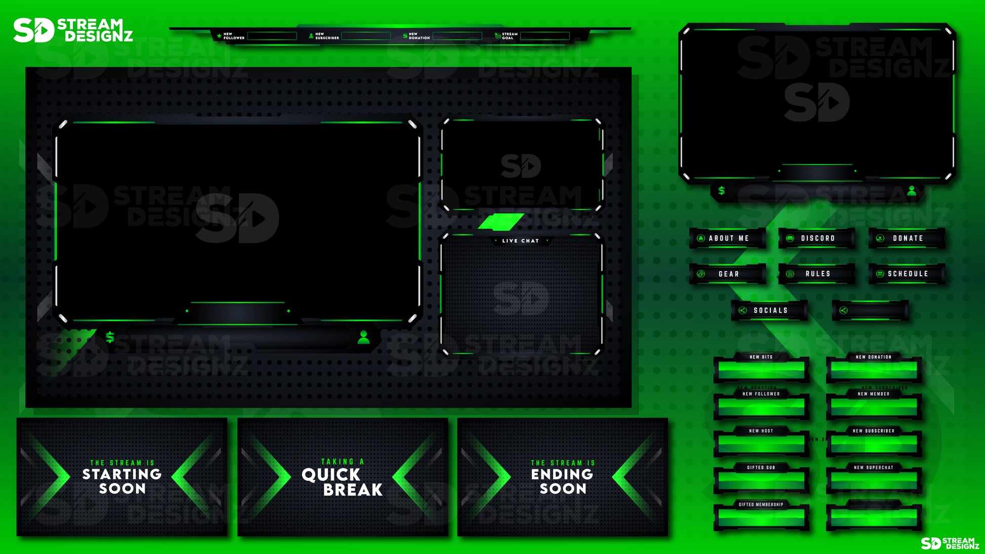 animated stream overlay package green arrow feature image stream designz