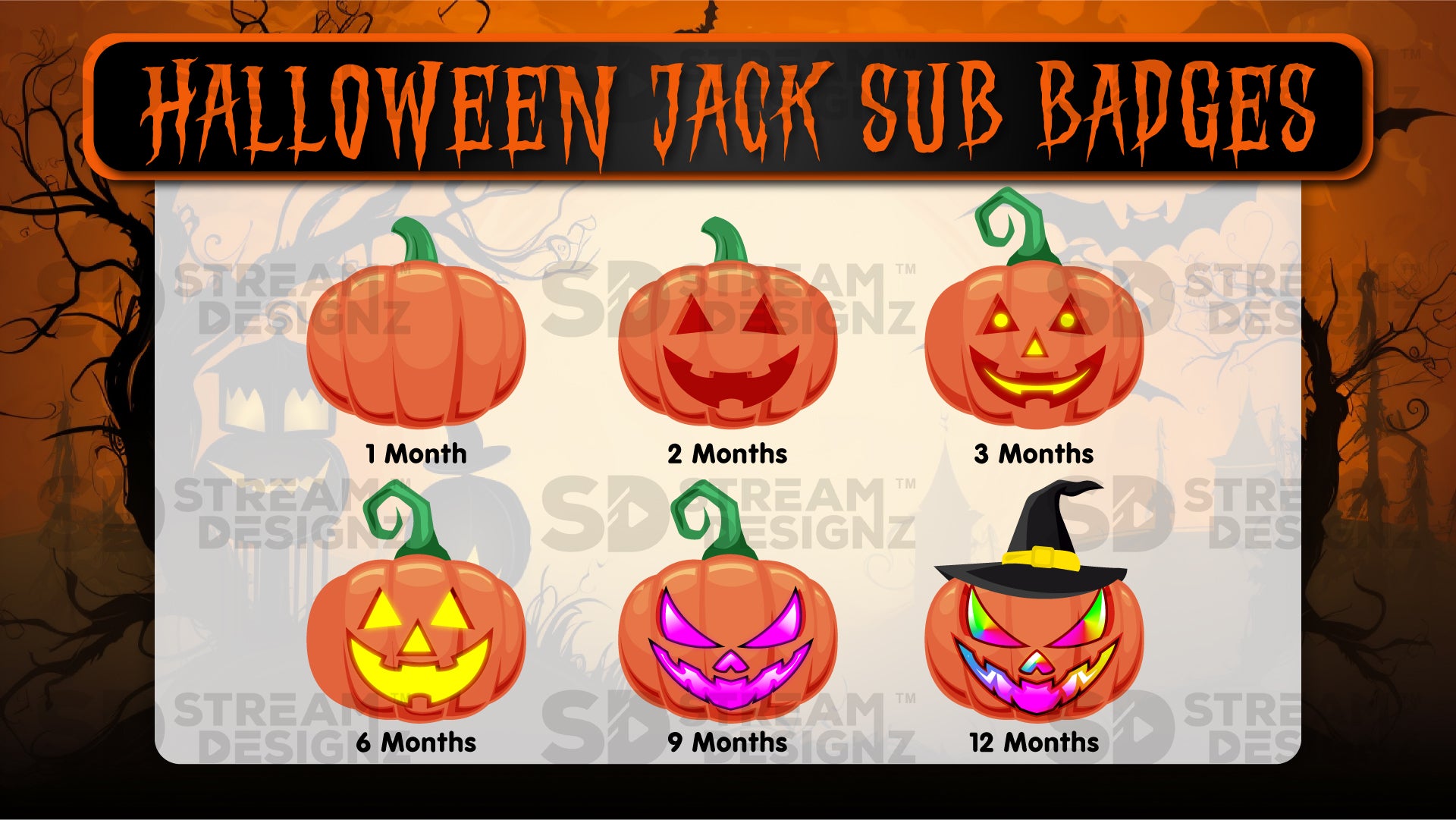 6 pack sub badges preview image halloween jack stream designz