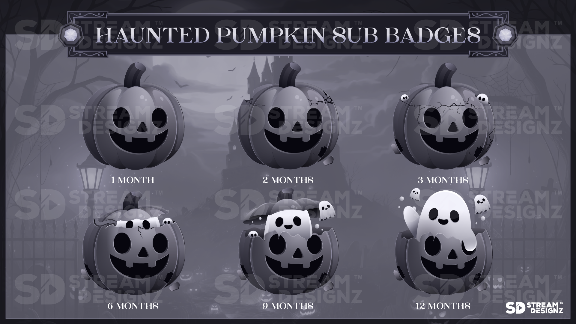 6 pack sub badges preview image haunted pumpkin stream designz