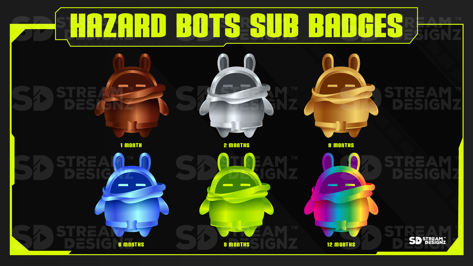 6 pack sub badges preview image hazard bots stream designz