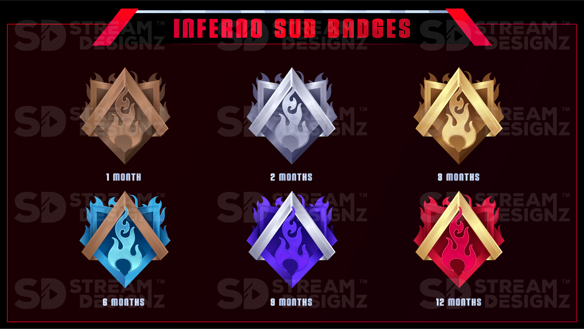 6 pack sub badges preview image inferno stream designz