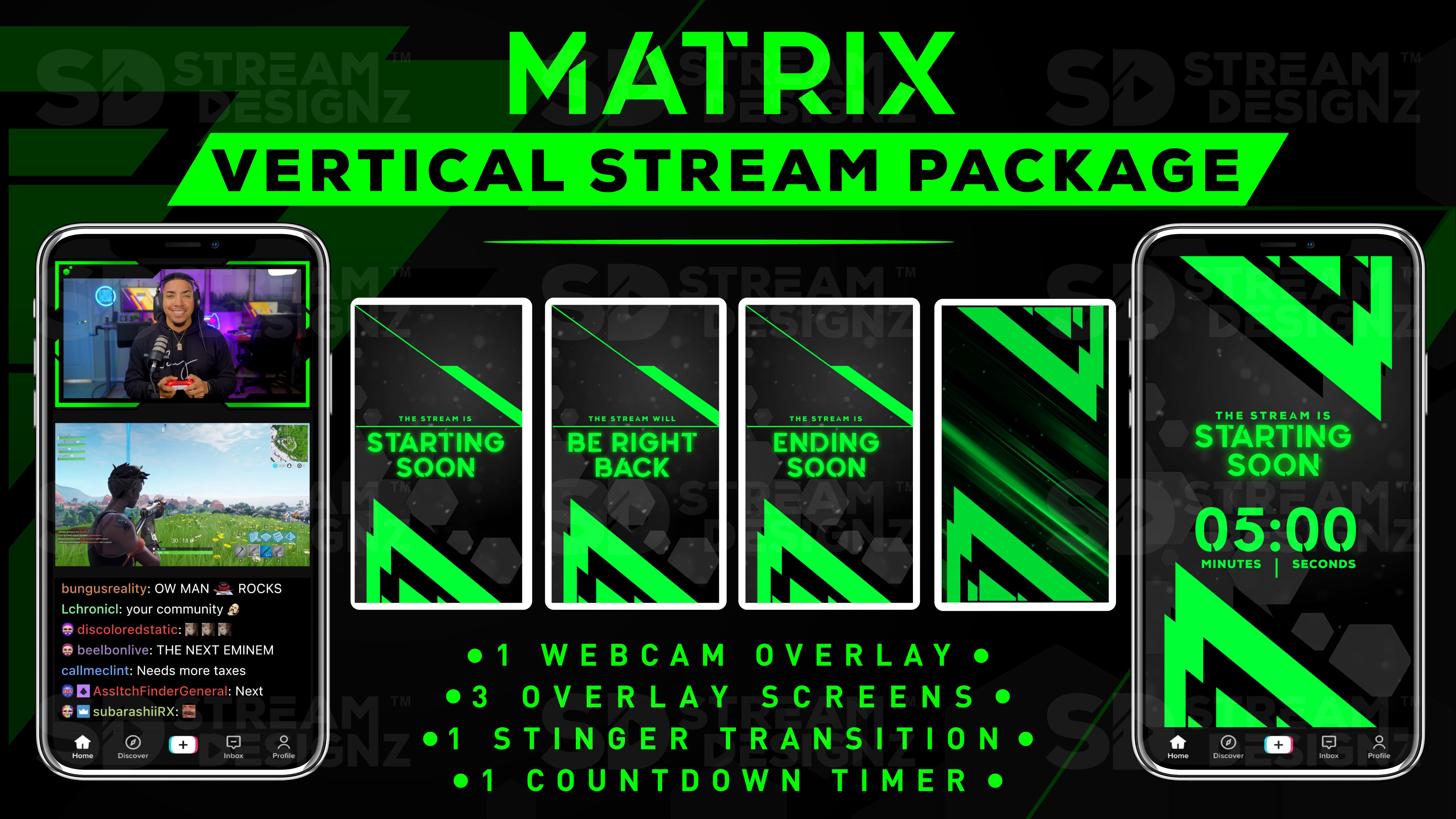 TikTok Vertical Stream Overlay Package - Matrix | Stream Designz