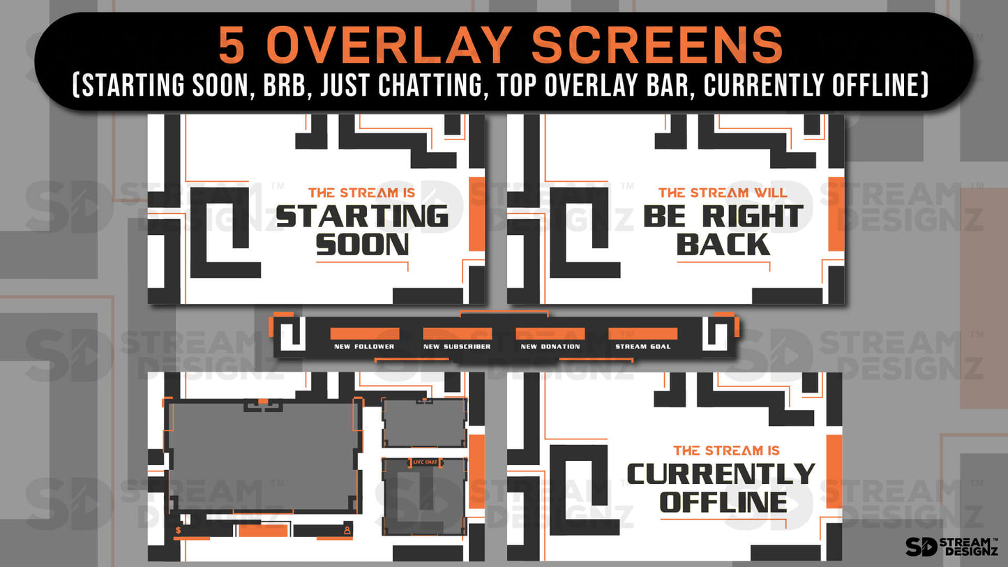 Animated stream overlay package maze 5 overlay screens stream designz