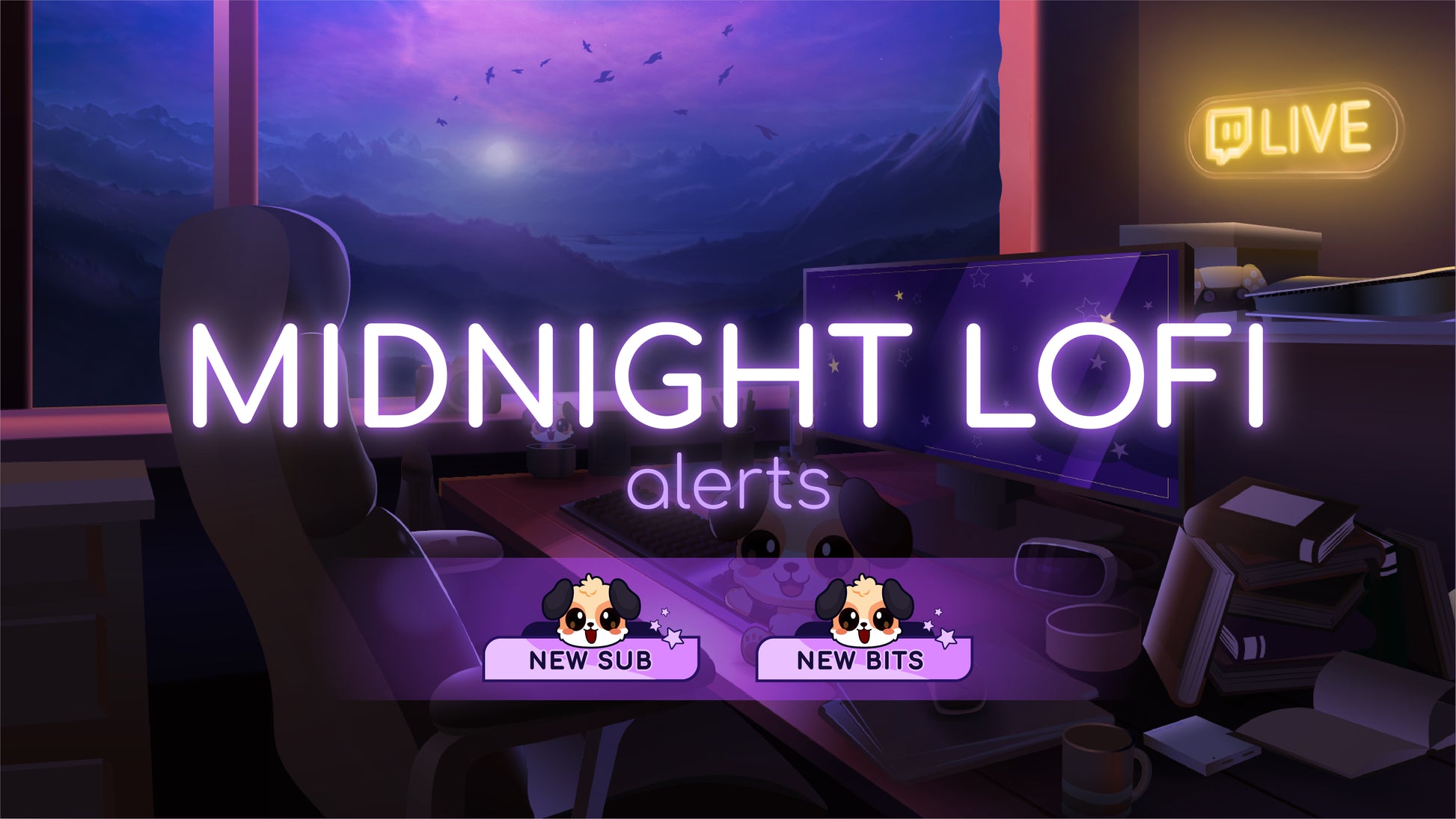 Animated stream alerts midnight lofi thumbnail stream designz