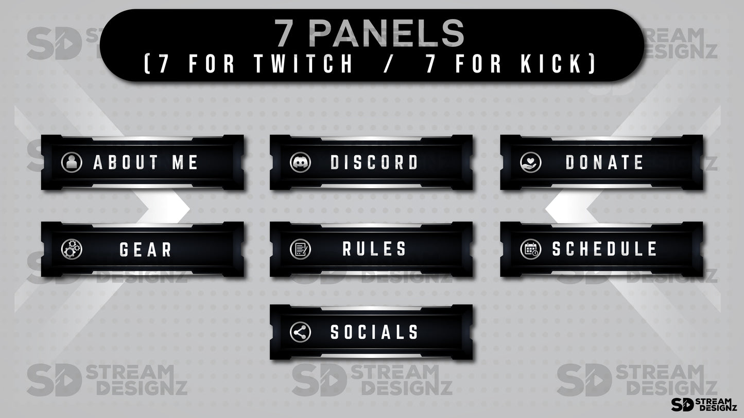 animated stream overlay package monochrome panels stream designz