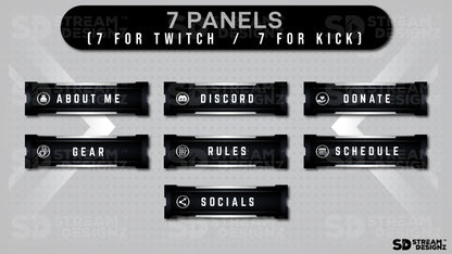 Static stream overlay package monochrome panels stream designz