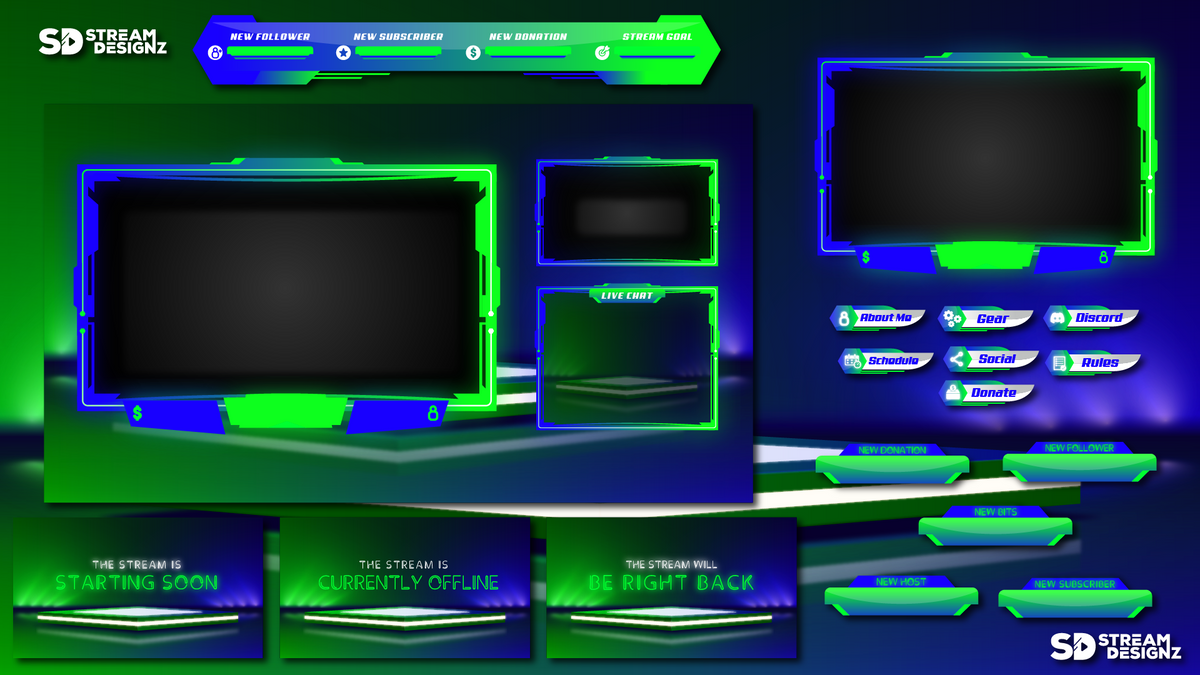 Animated Element Stream Animated Stream Overlay Package - Neon | Stream Designz