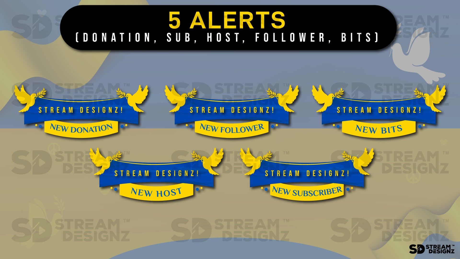 stream overlay package 5 alerts peace for ukraine stream designz