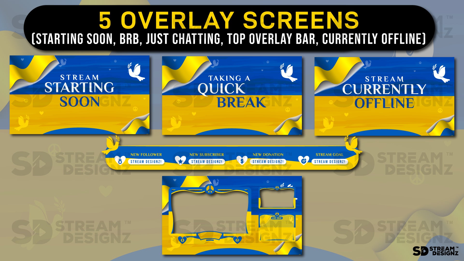 stream overlay package 5 overlay screens peace for ukraine stream designz