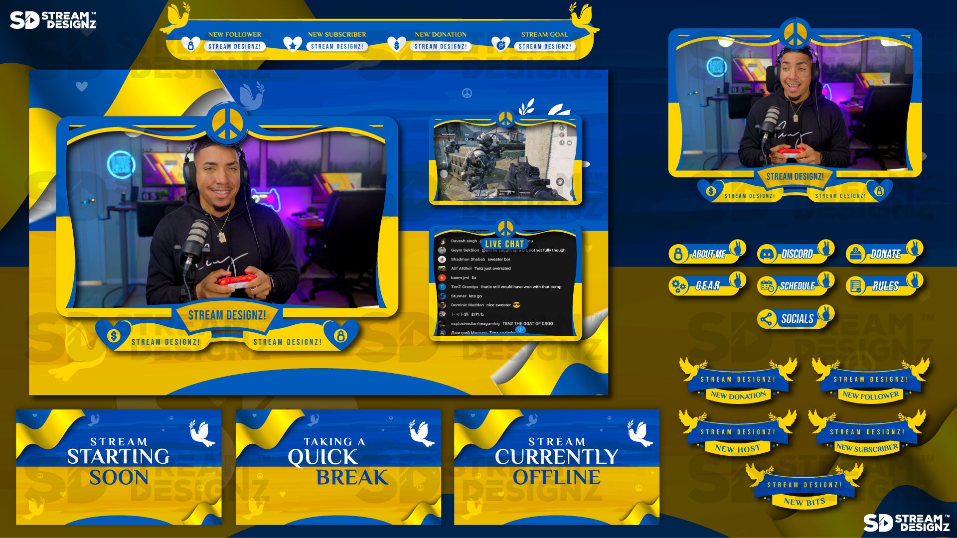 stream overlay package feature image peace for ukraine stream designz