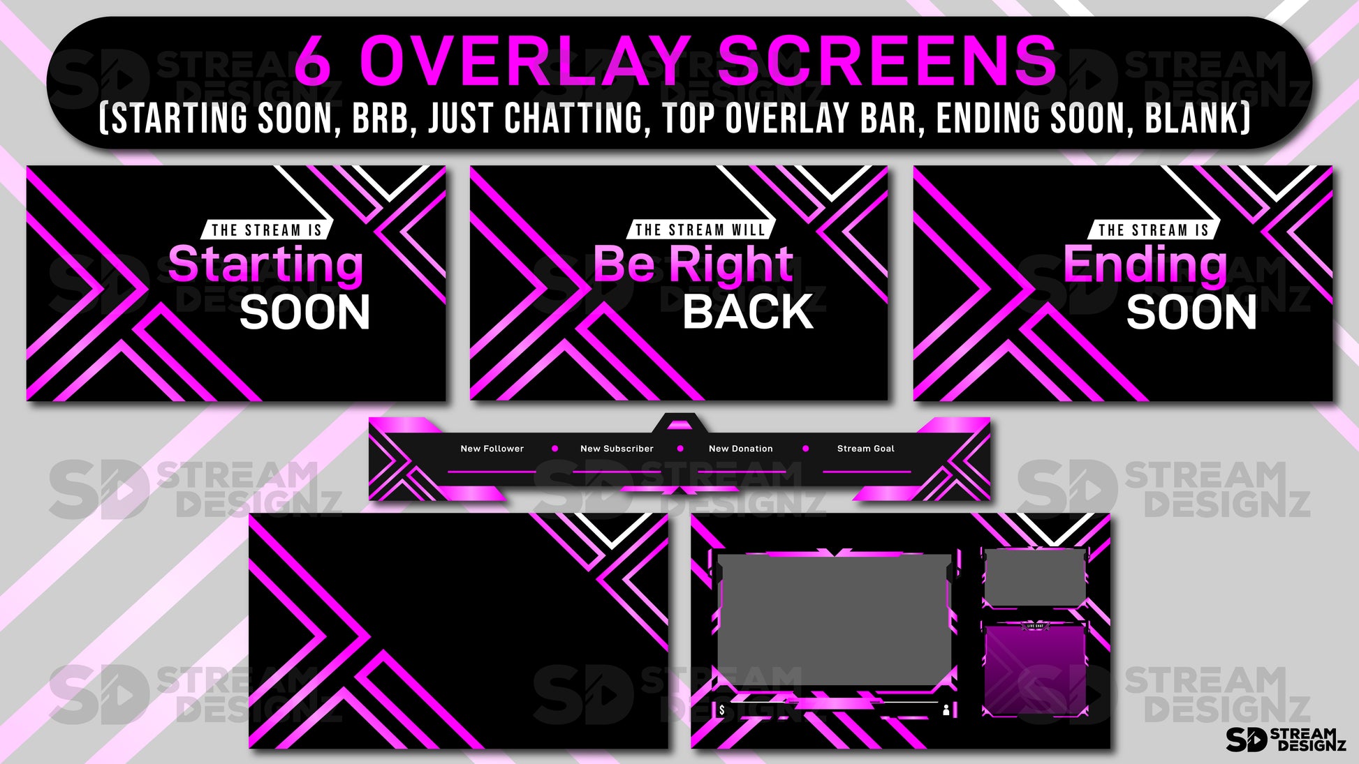 Static stream overlay package pink bliss 6 overlay screens stream designz