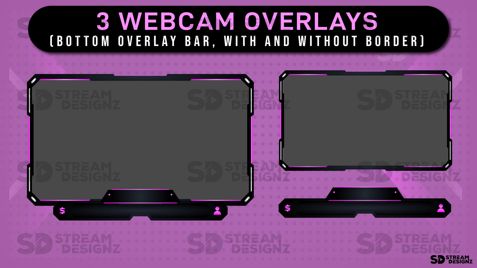 static stream overlay package - pink fury - webcam overlays - stream designz