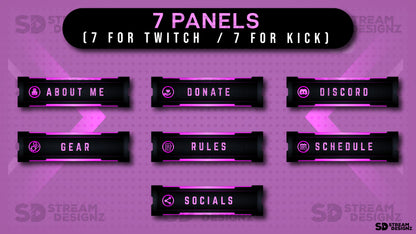 animated stream overlay package - pink fury - 7 panels - stream designz