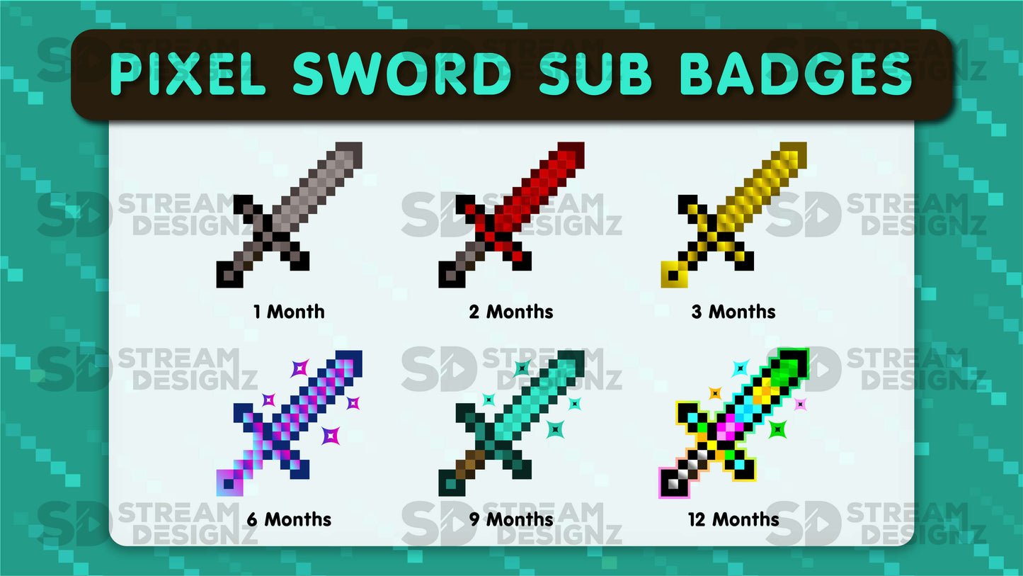 6 pack sub badges preview image pixel sword stream designz