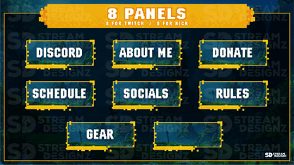 animated stream overlay package 8 panels pixel world stream designz