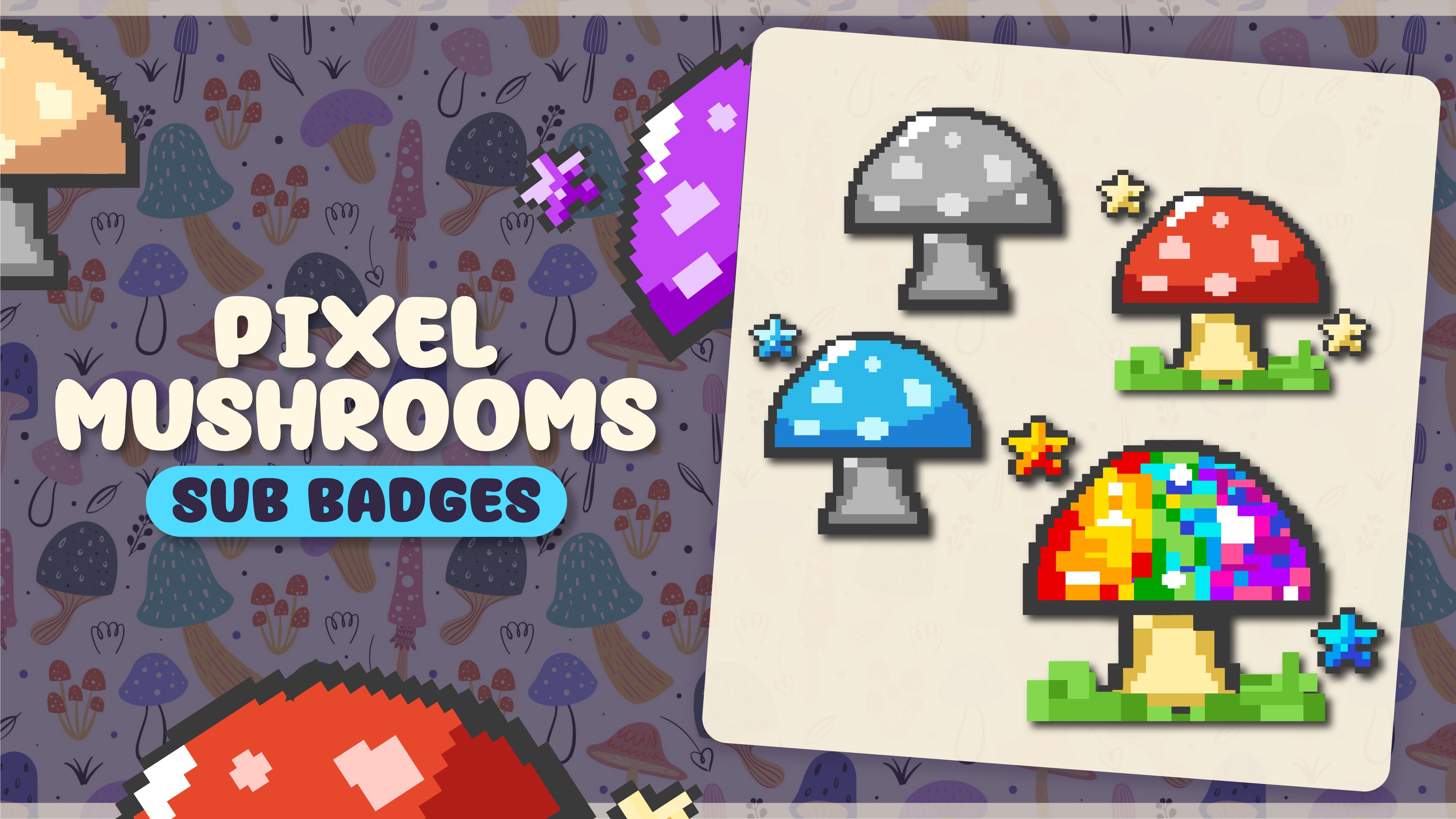 6 pack sub badges thumbnail pixel mushroom stream designz