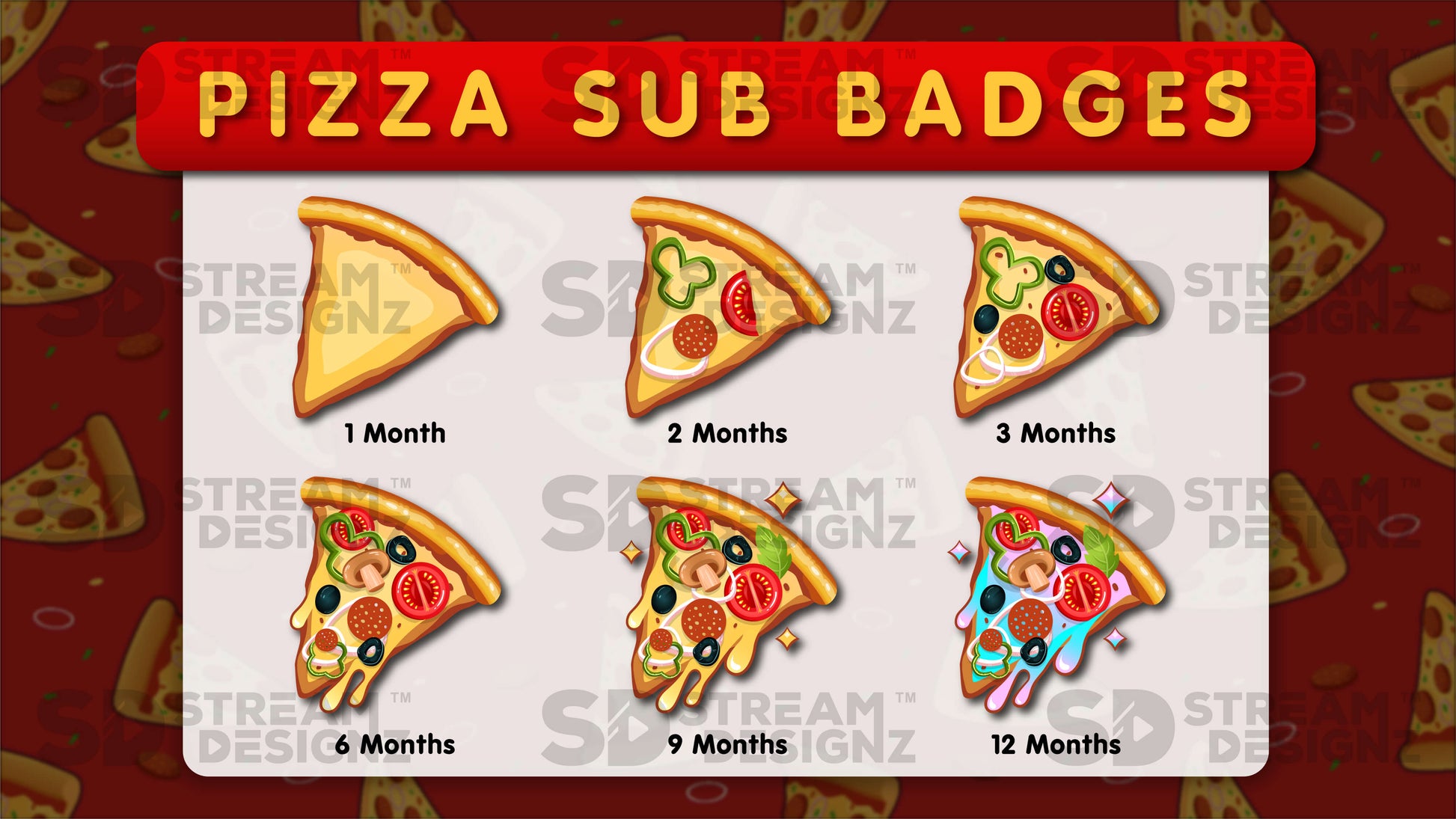 6 pack sub badges preview image pizza stream designz