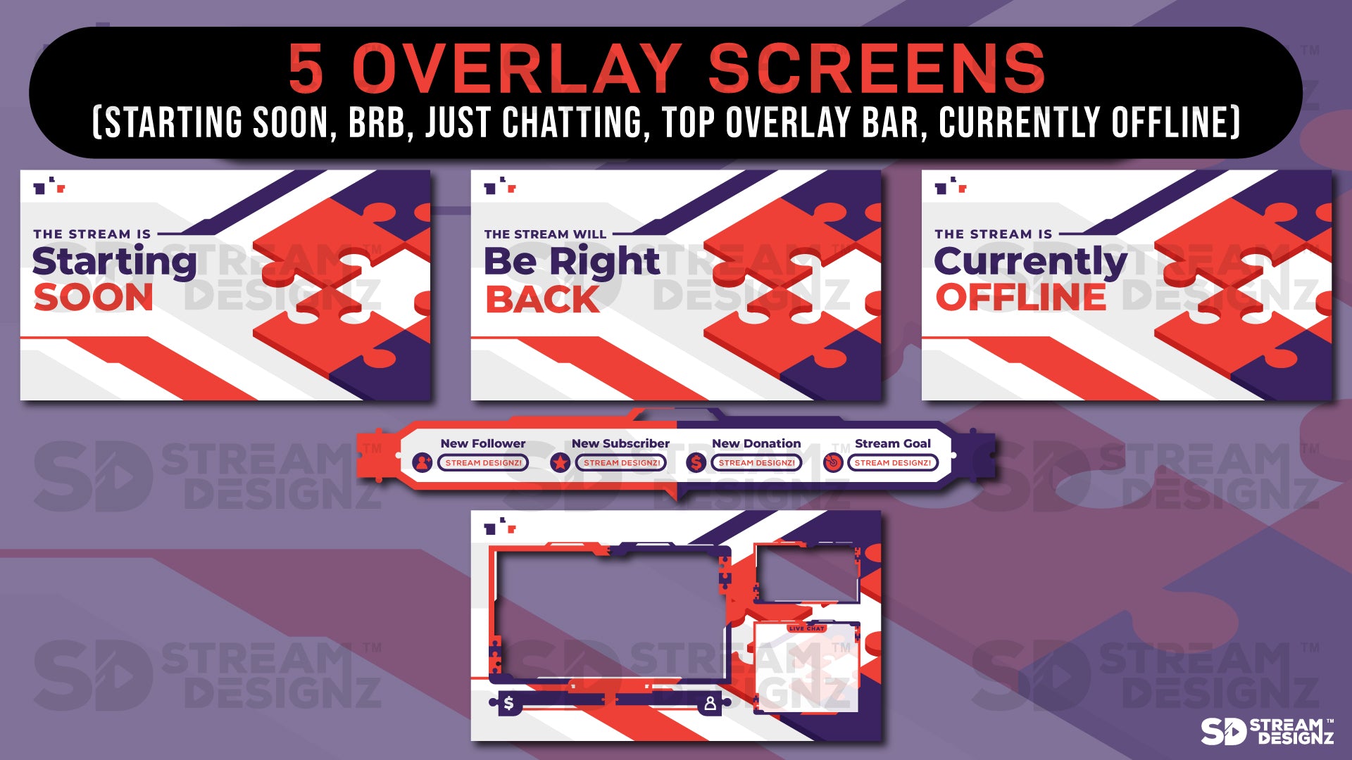stream overlay package 5 overlay screens puzzled stream designz