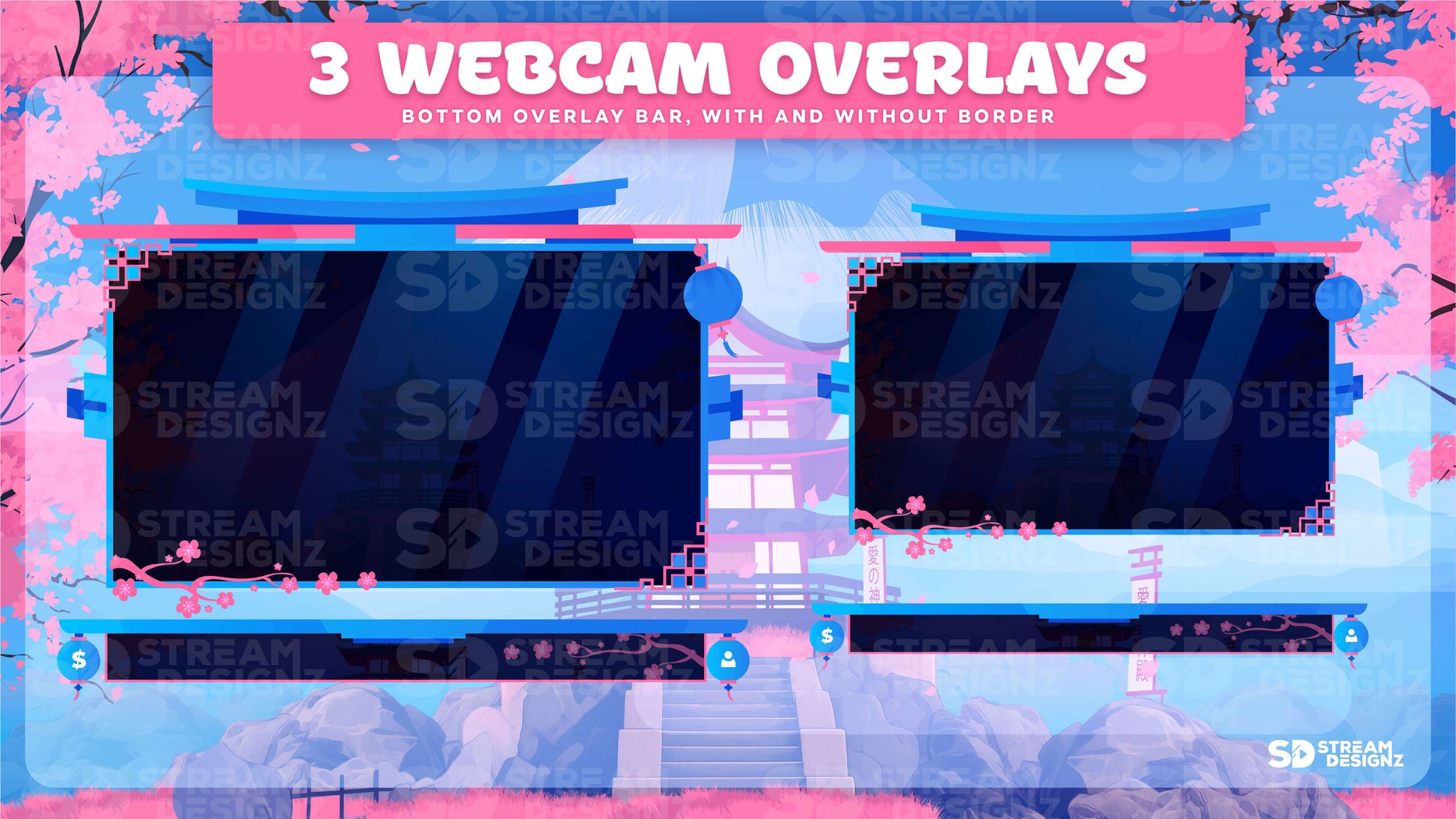 static stream overlay package 3 webcam overlays sakura chill stream designz