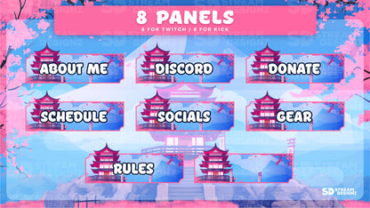 animated stream overlay package sakura chill 8 panels stream designz