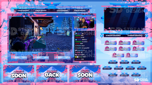 Animated Stream Overlay Package - Sakura Chill | Stream Designz