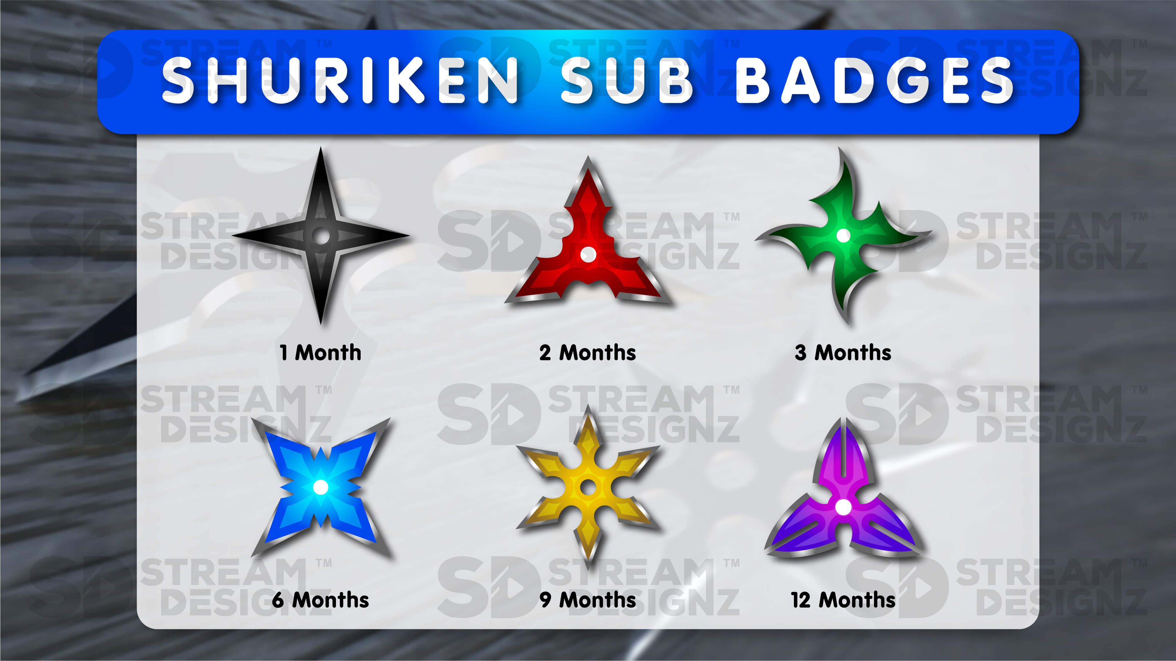 6 pack sub badges preview image shuriken stream designz