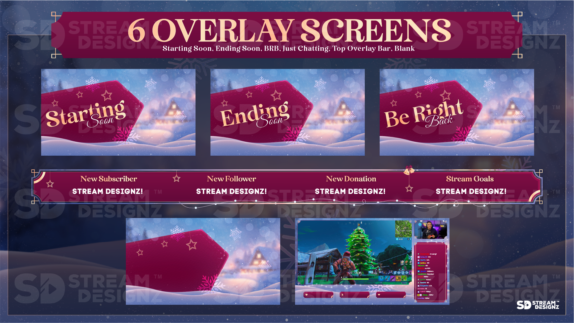 stream overlay package 6 overlay screens silent night stream designz