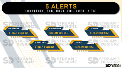 Animated stream overlays package sleek yellow and blue 5 alerts stream designz