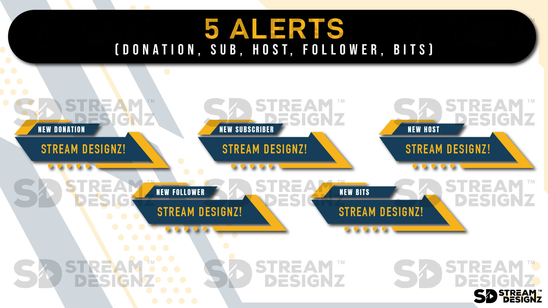 stream overlay package sleek yellow and blue 5 alerts stream designz
