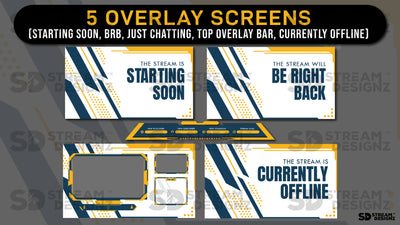 Animated stream overlays package sleek yellow and blue 5 overlay screens stream designz