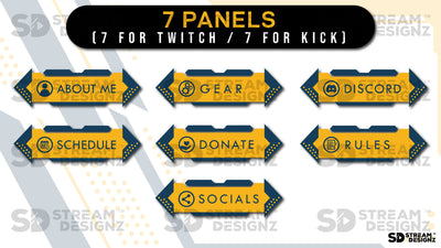 Animated stream overlays package sleek yellow and blue 7 panels stream designz