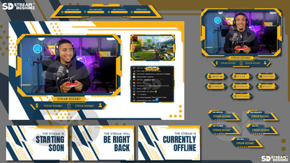 Animated stream overlays package sleek yellow and blue feature image stream designz