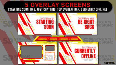 animated stream overlay package sleek yellow and red 5 overlay screens stream designz