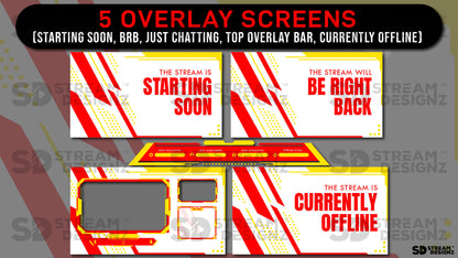 static stream overlay package sleek yellow and red 5 overlay screens stream designz