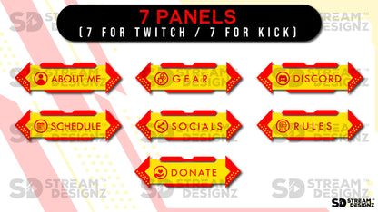 animated stream overlay package sleek yellow and red 7 panels stream designz