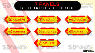 stream overlay package 7 panels sleek yellow & red stream designz