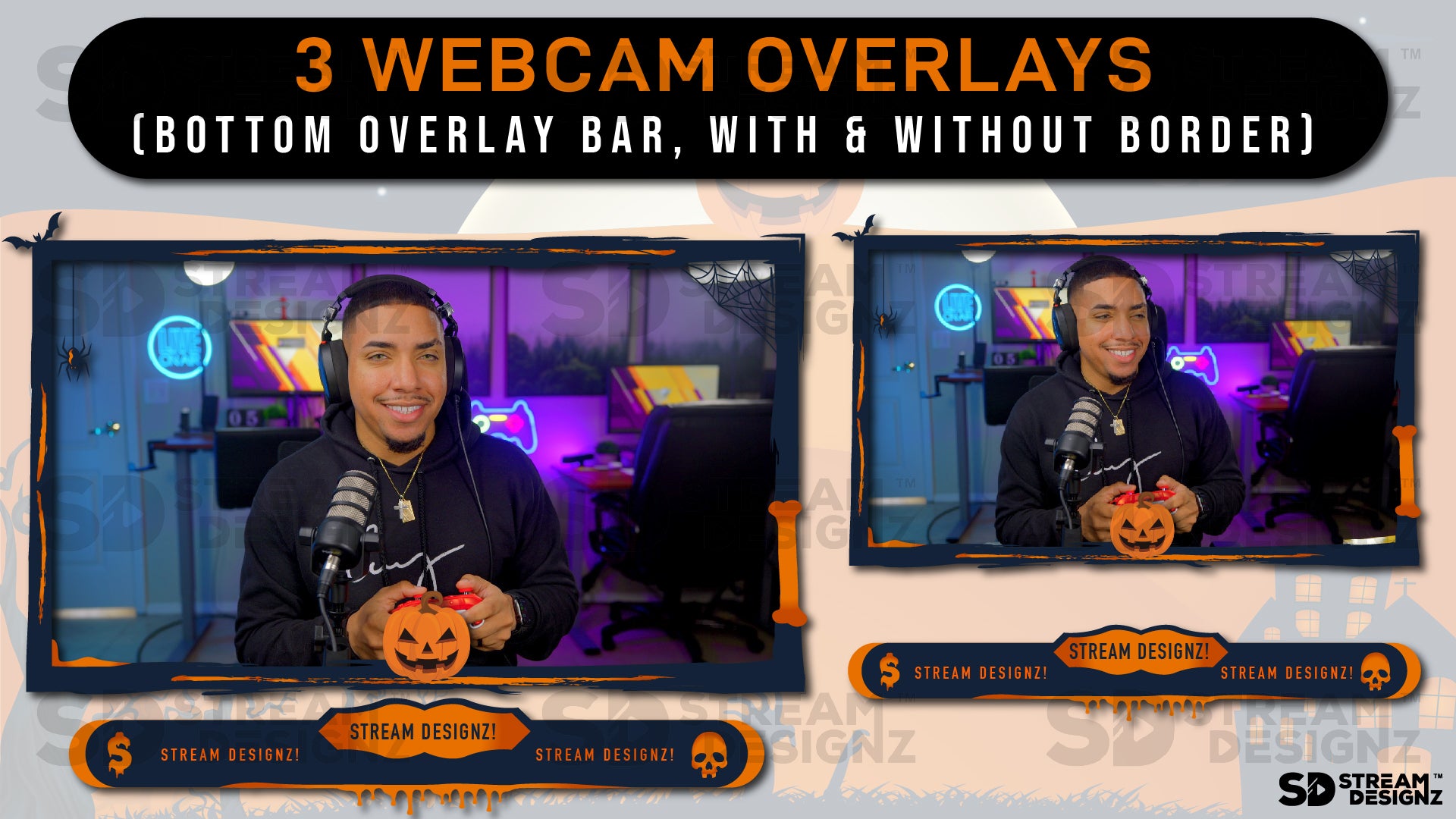 stream overlay package 3 webcam overlays spooky szn stream designz