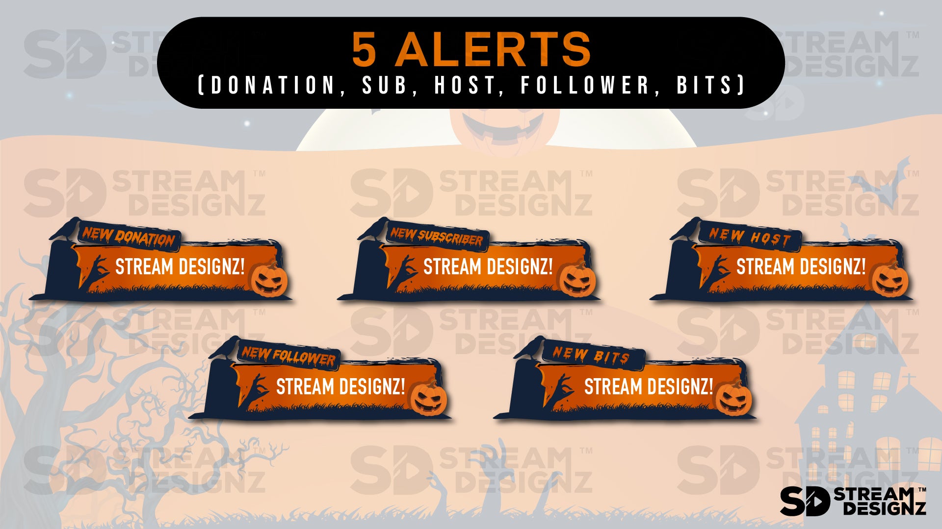stream overlay package 5 alerts spooky szn stream designz