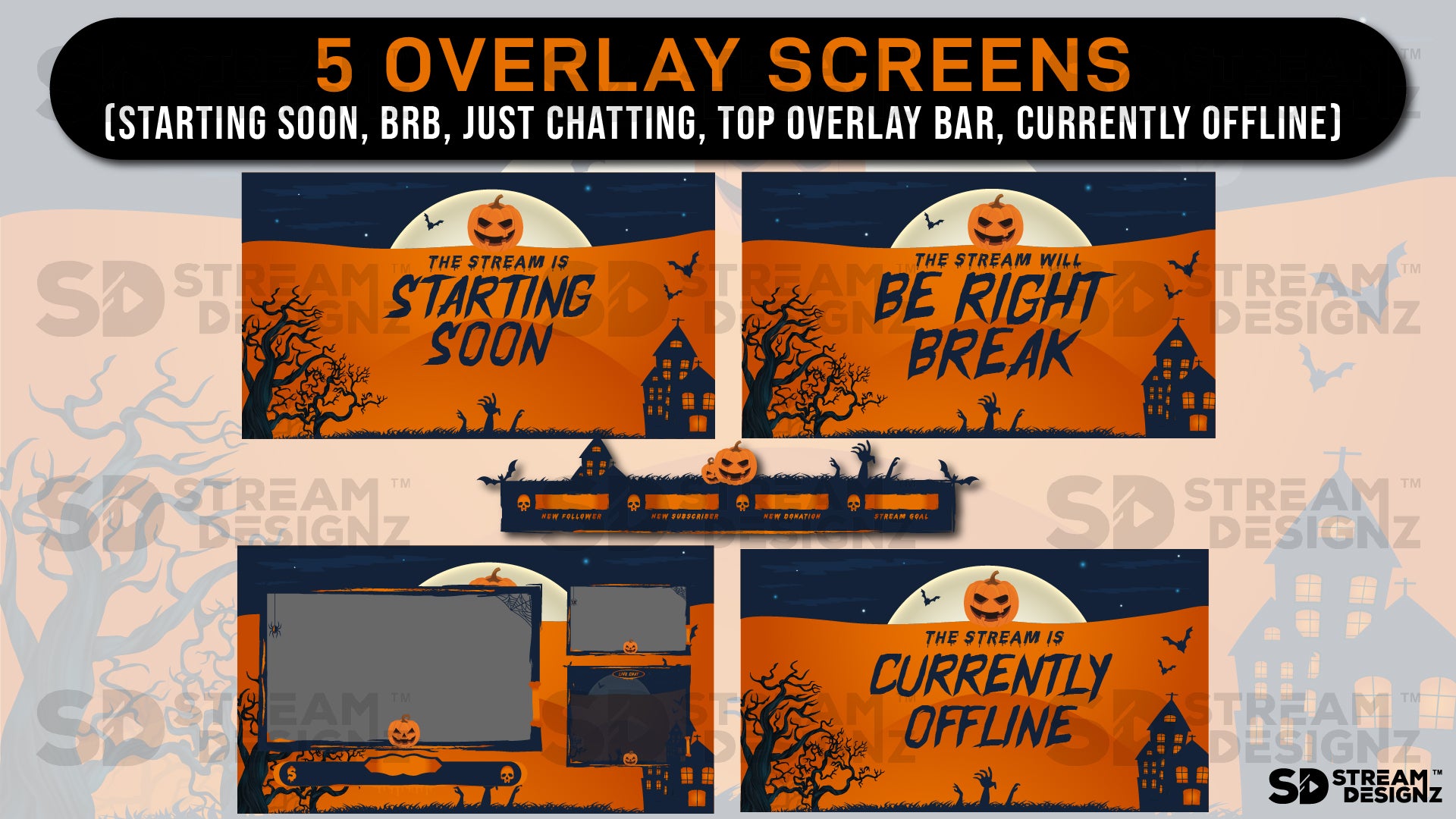 stream overlay package 5 overlay screens spooky szn stream designz