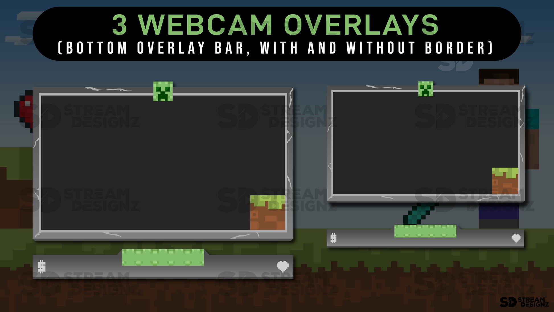 static stream overlay package - webcam overlays - steve - stream designz