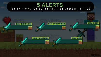 animated stream overlay package - 5 alerts - steve - stream designz