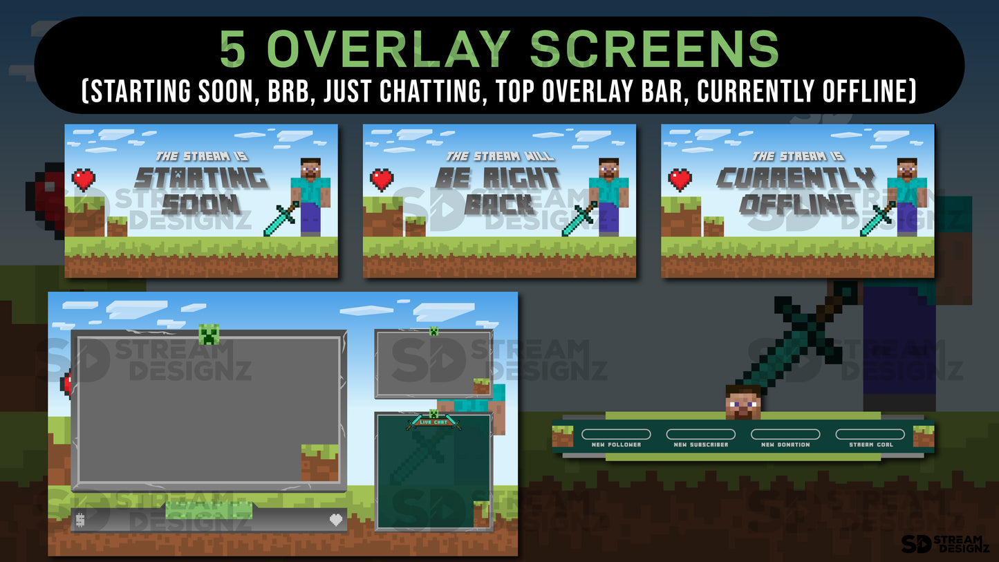 animated stream overlay package - overlay screens - steve - stream designz