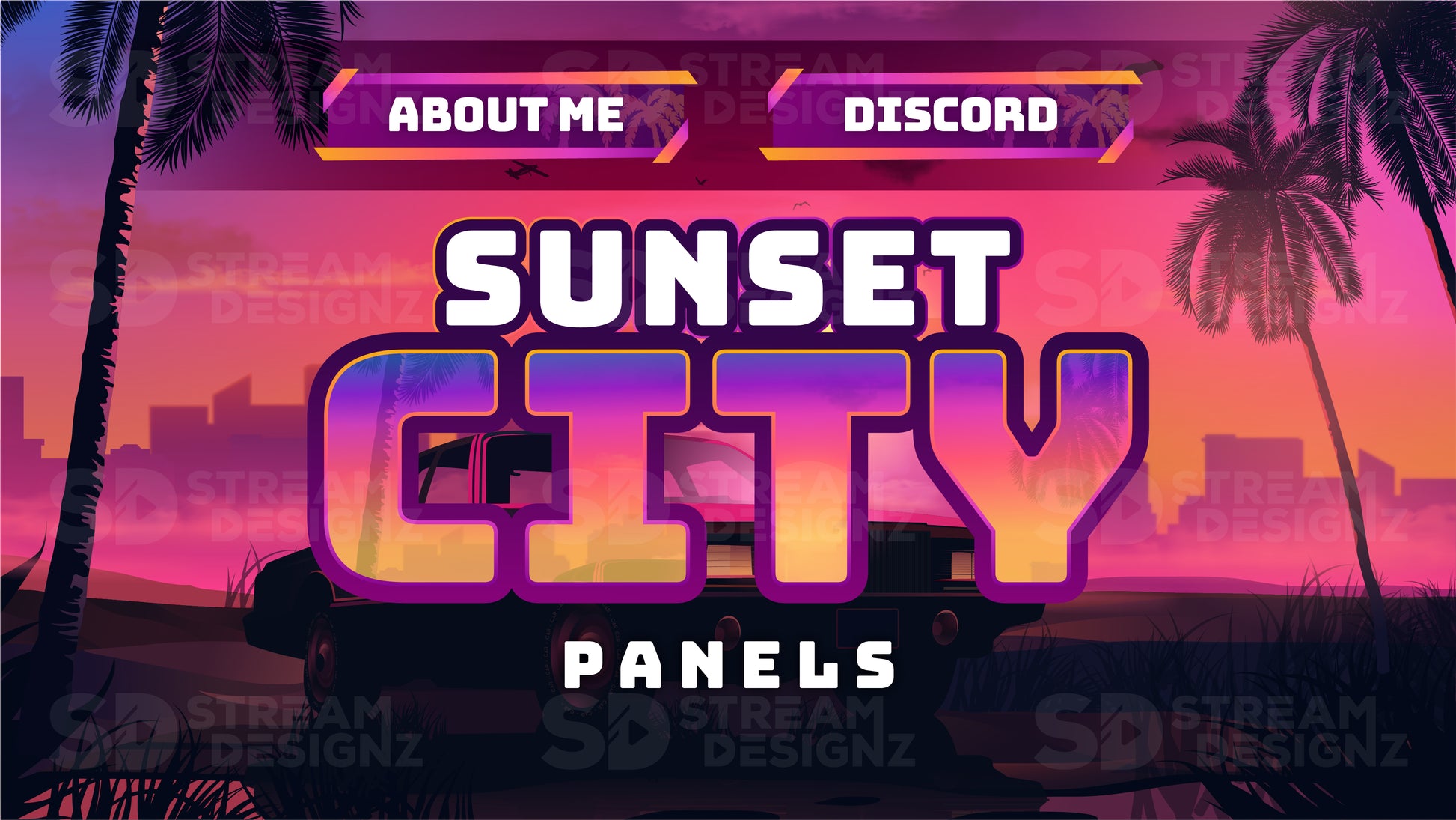 Twitch panels sunset city thumbnail stream designz
