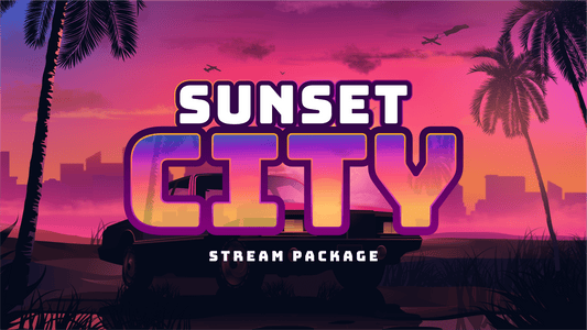 animated stream overlay package sunset city thumbnail stream designz