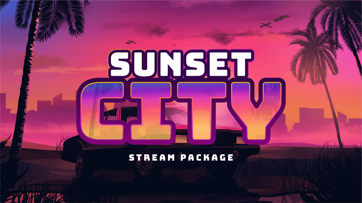 Non Animated Stream Overlay Package - Sunset City | Stream Designz