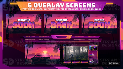 stream overlay package sunset city 6 overlay screens stream designz