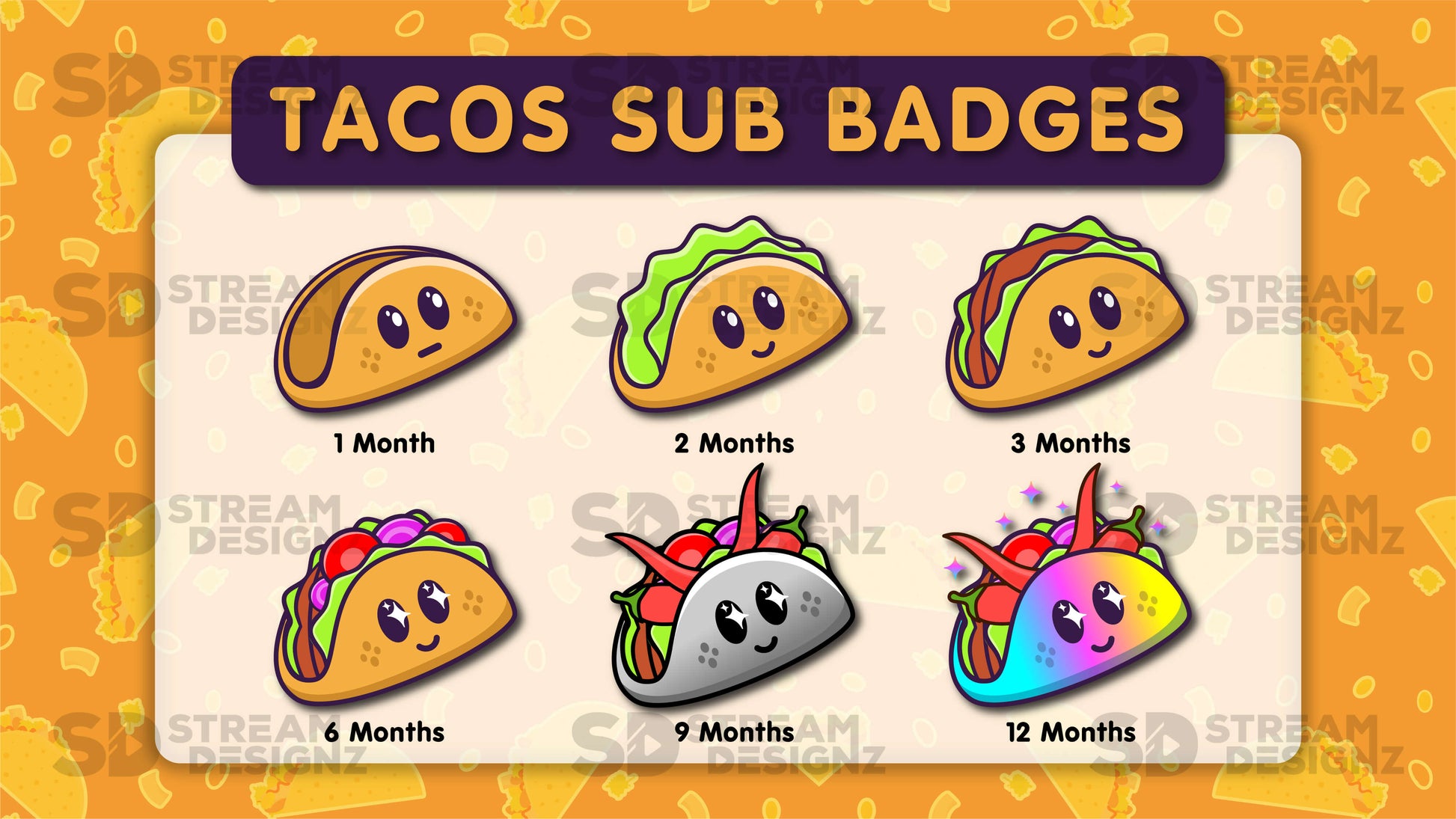 6 pack sub badges preview image tacos stream designz