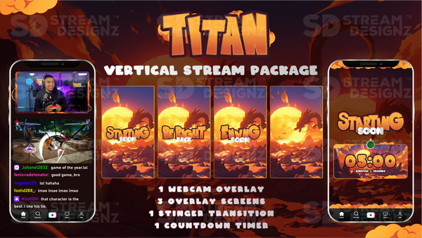 Example Vertical Stream Overlay TikTok Vertical Stream Overlay Package - Titan | Stream Designz