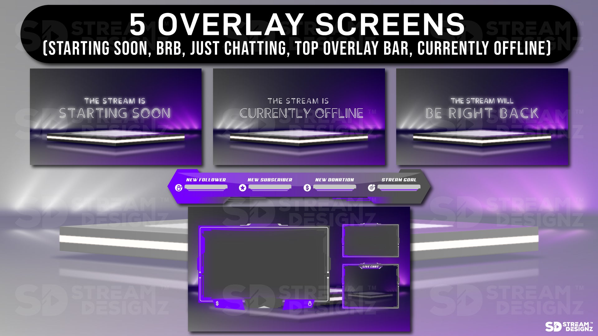stream overlay package 5 overlay screens ultraviolet stream designz
